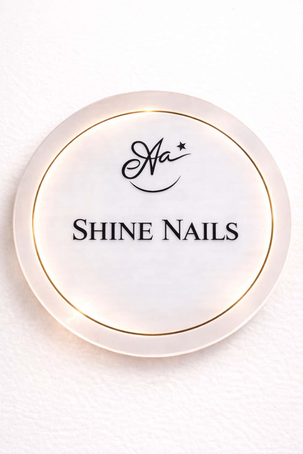 Upplyst skylt med texten Aa Shine Nails